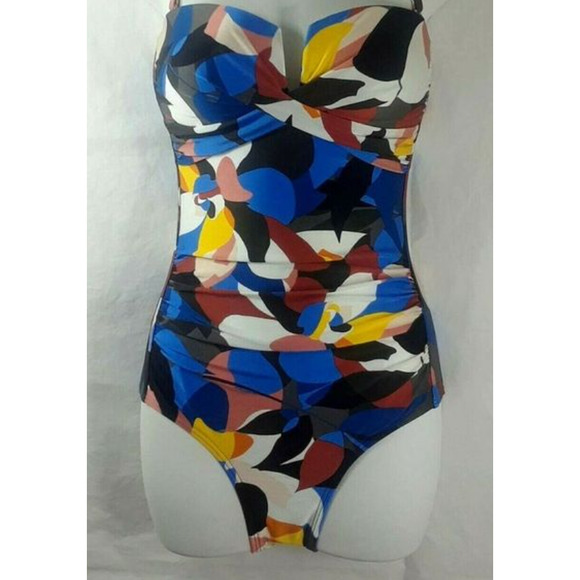 Calvin Klein Pop Art Blue Convertible Bandeau One-piece Swimsuit 16 NWT - Picture 3 of 5
